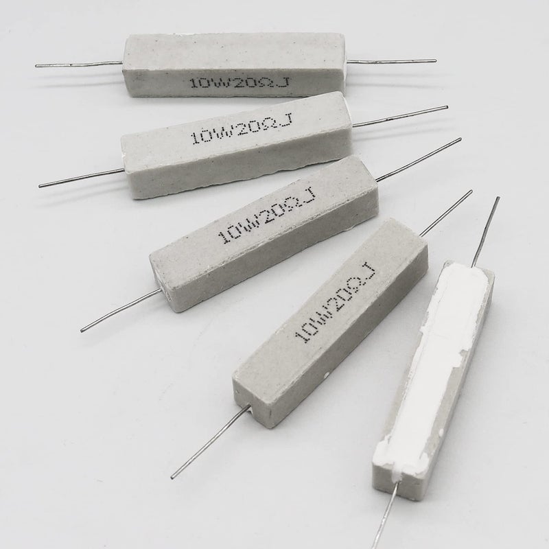 Dimlove 10W 20 5% Cement Resistor, 10 Pack, Axial Lead, White, 50x10x10mm, 15mm Lead, Ceramic, Cement, Metal, Through-Hole Mount - Image 4
